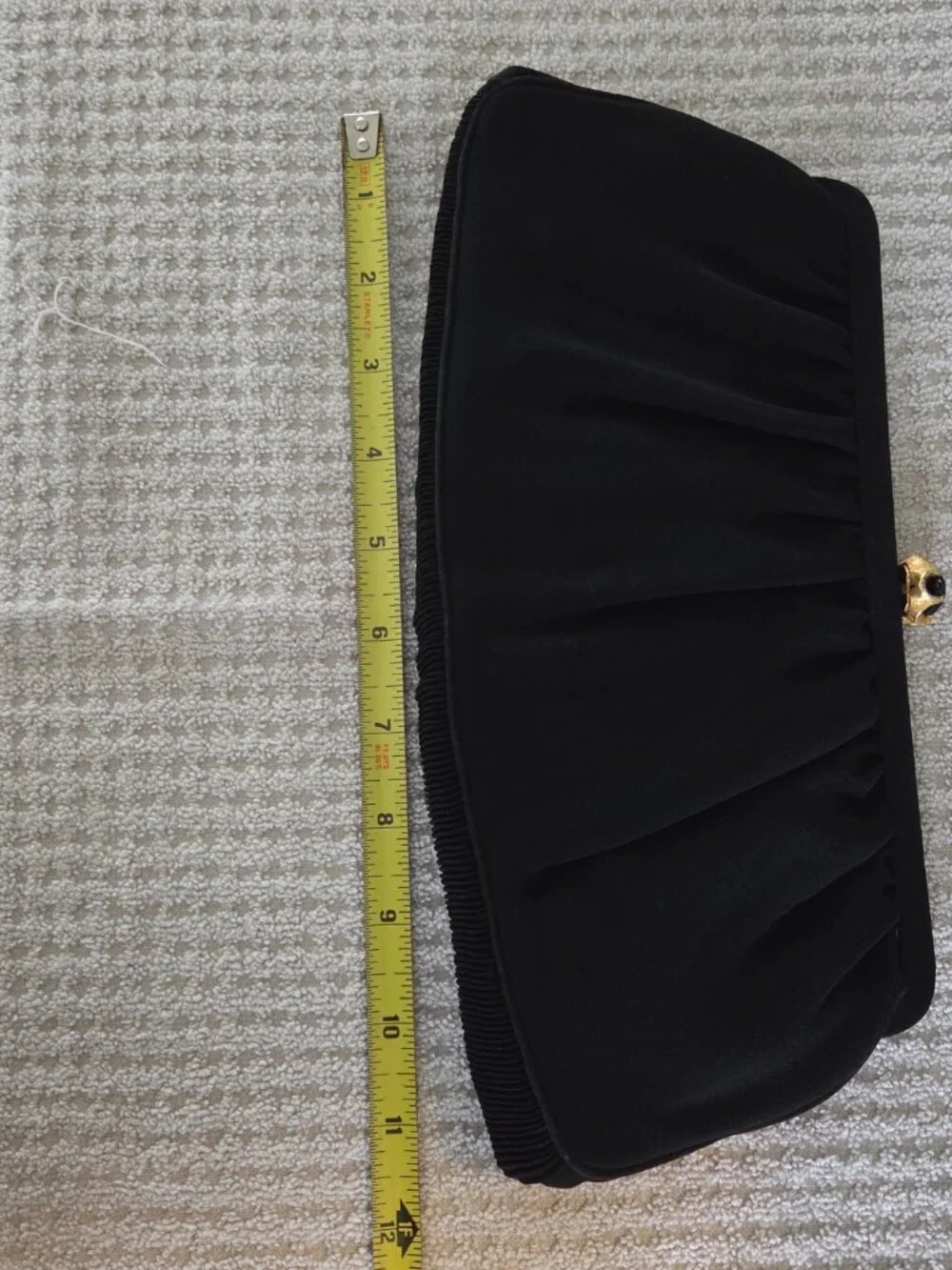 Vintage Garay Black Pleated Fabric Evening Bag Purse Gold Tone Floral Clasp